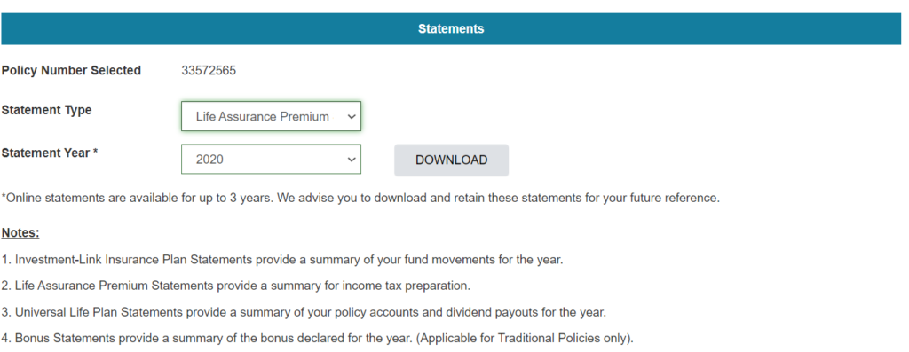 Where to download Life Assurance Premium Statement for Tax Relief Calculation